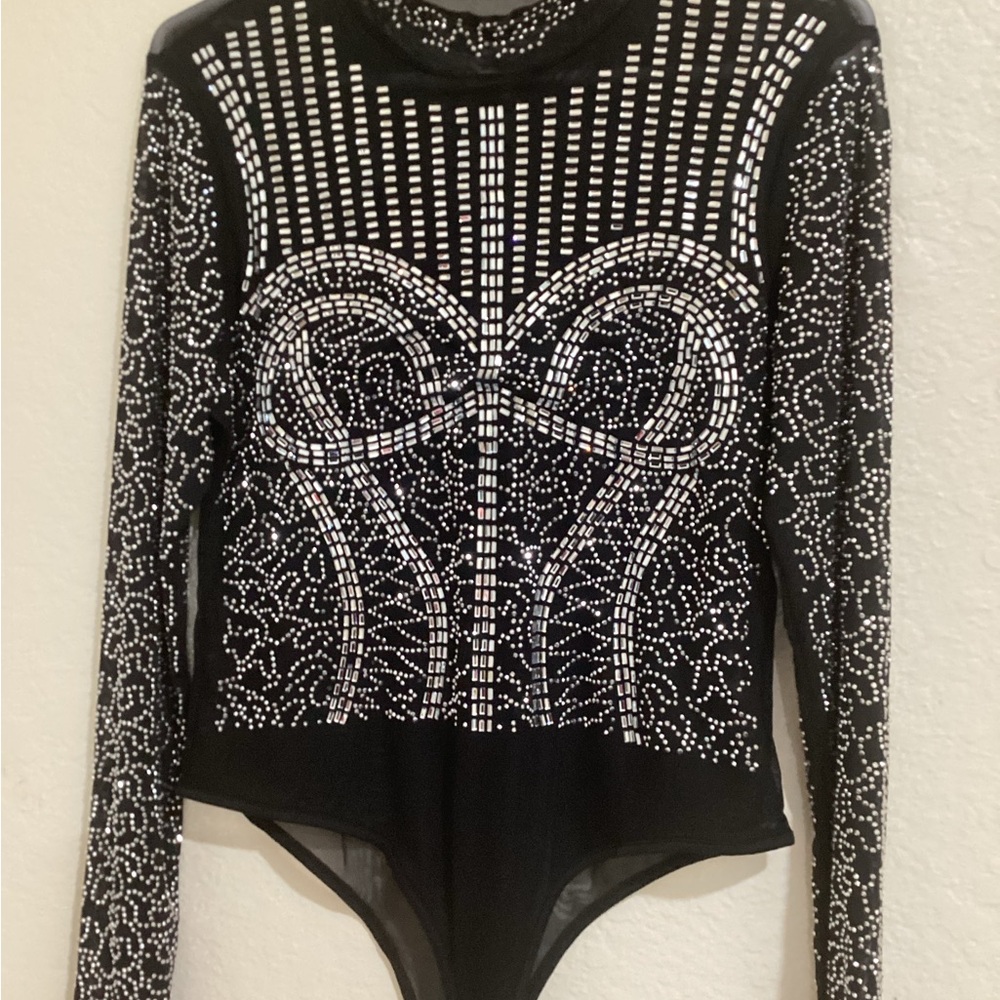 Black and Silver Embellished Women's Top